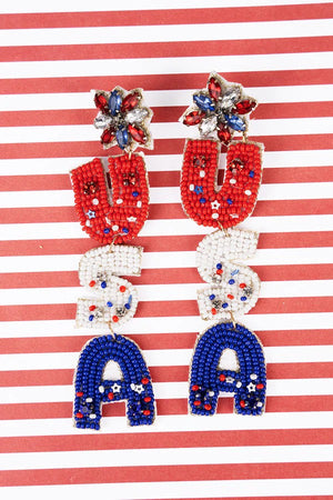 USA Patriotic Seed Bead Earrings