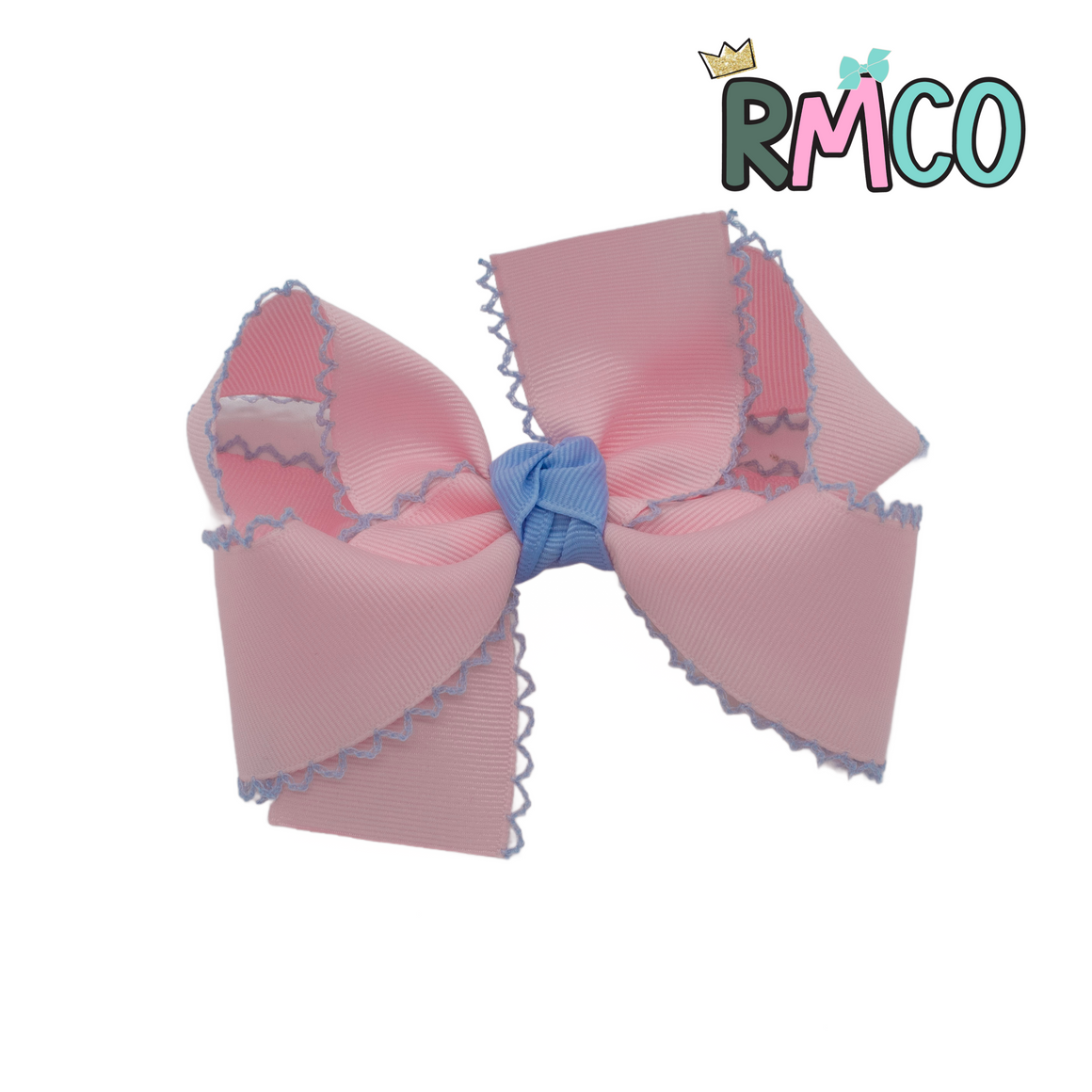 {Baby Pink/Blue} Moonstitch Hair Bow