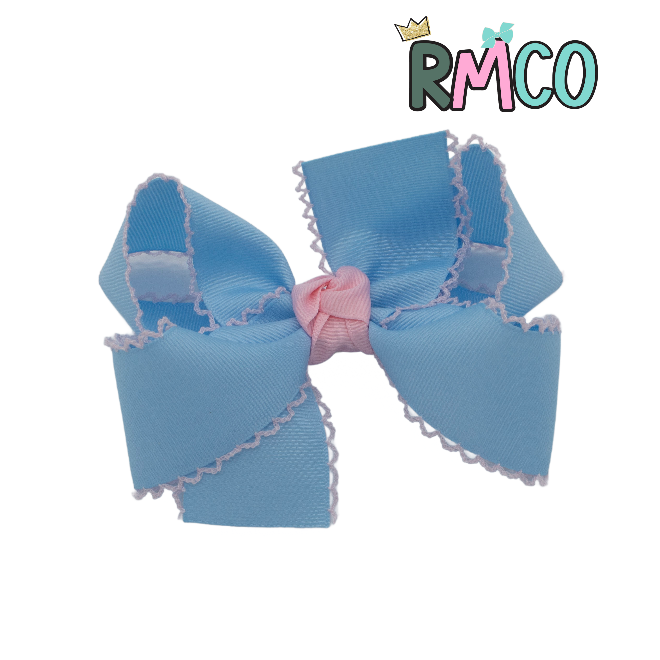 {Baby Blue/Pink} Moonstitch Hair Bow Main image