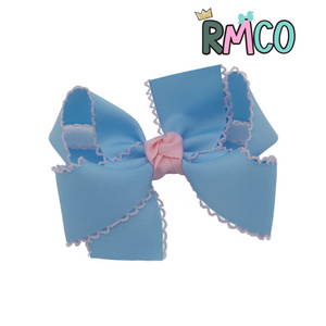 {Baby Blue/Pink} Moonstitch Hair Bow