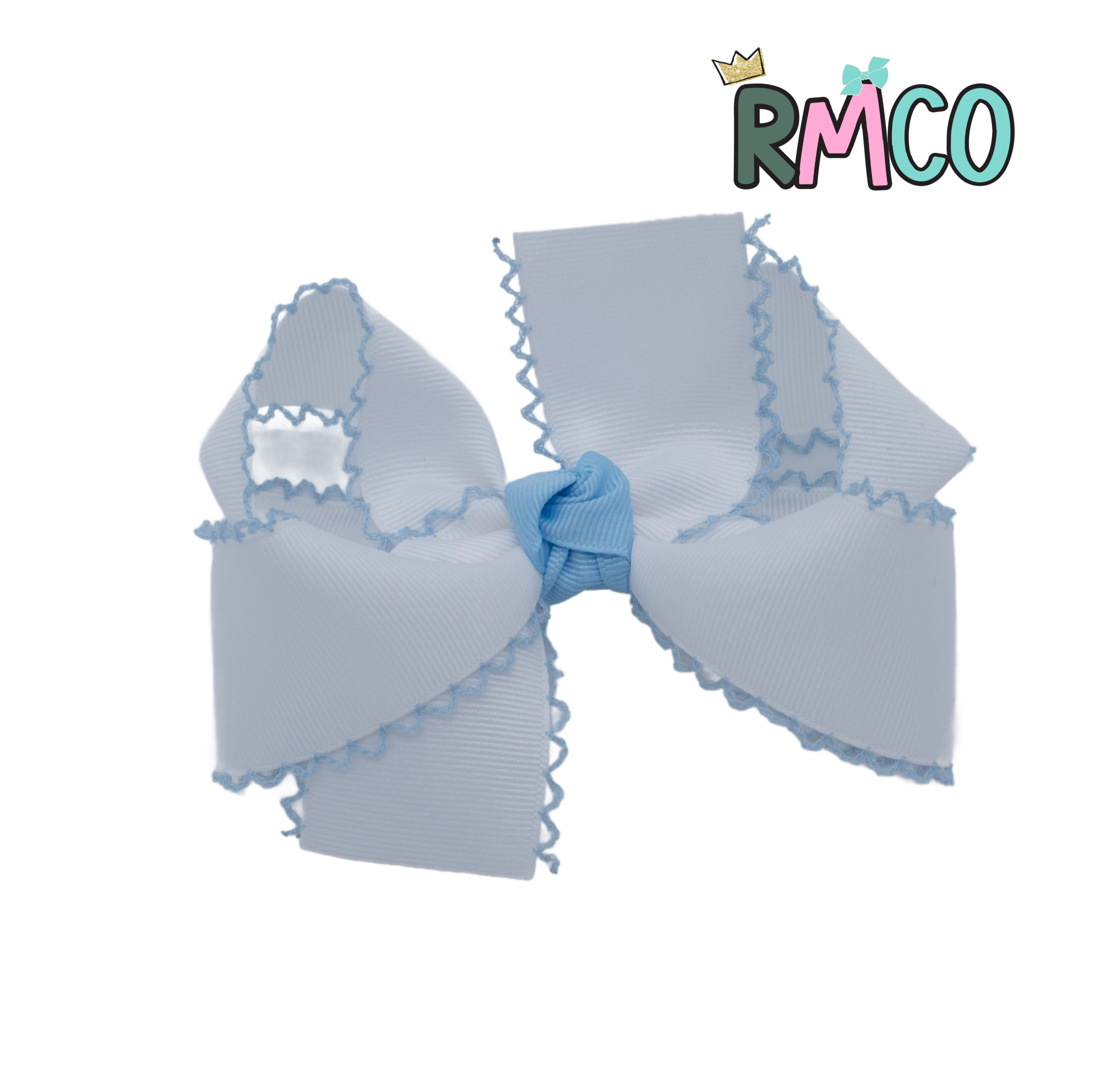 {White/Blue} Moonstitch Hair Bow Main image