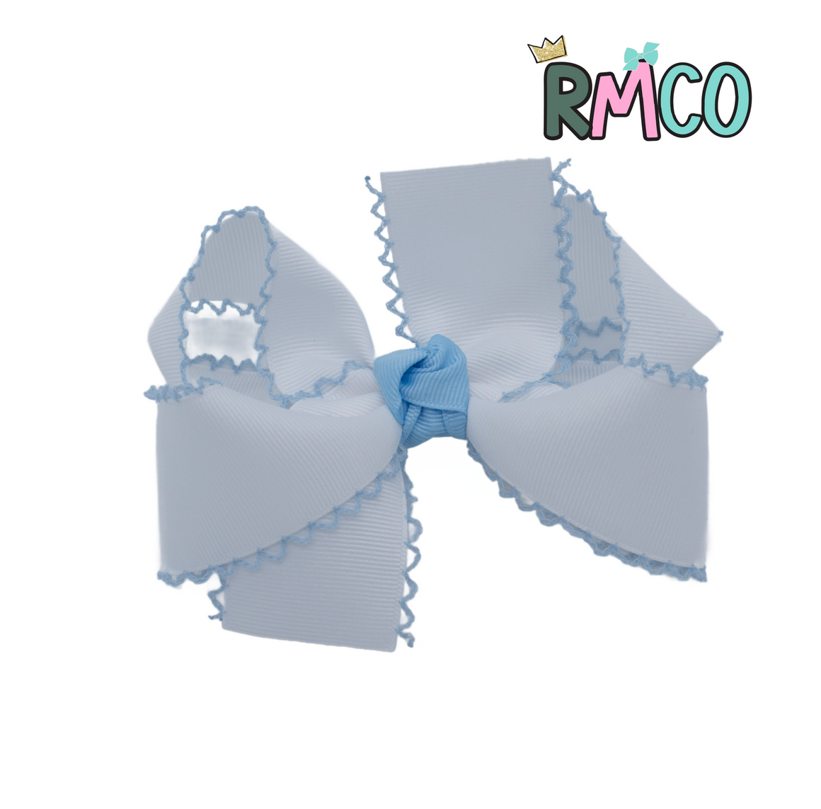 {White/Blue} Moonstitch Hair Bow