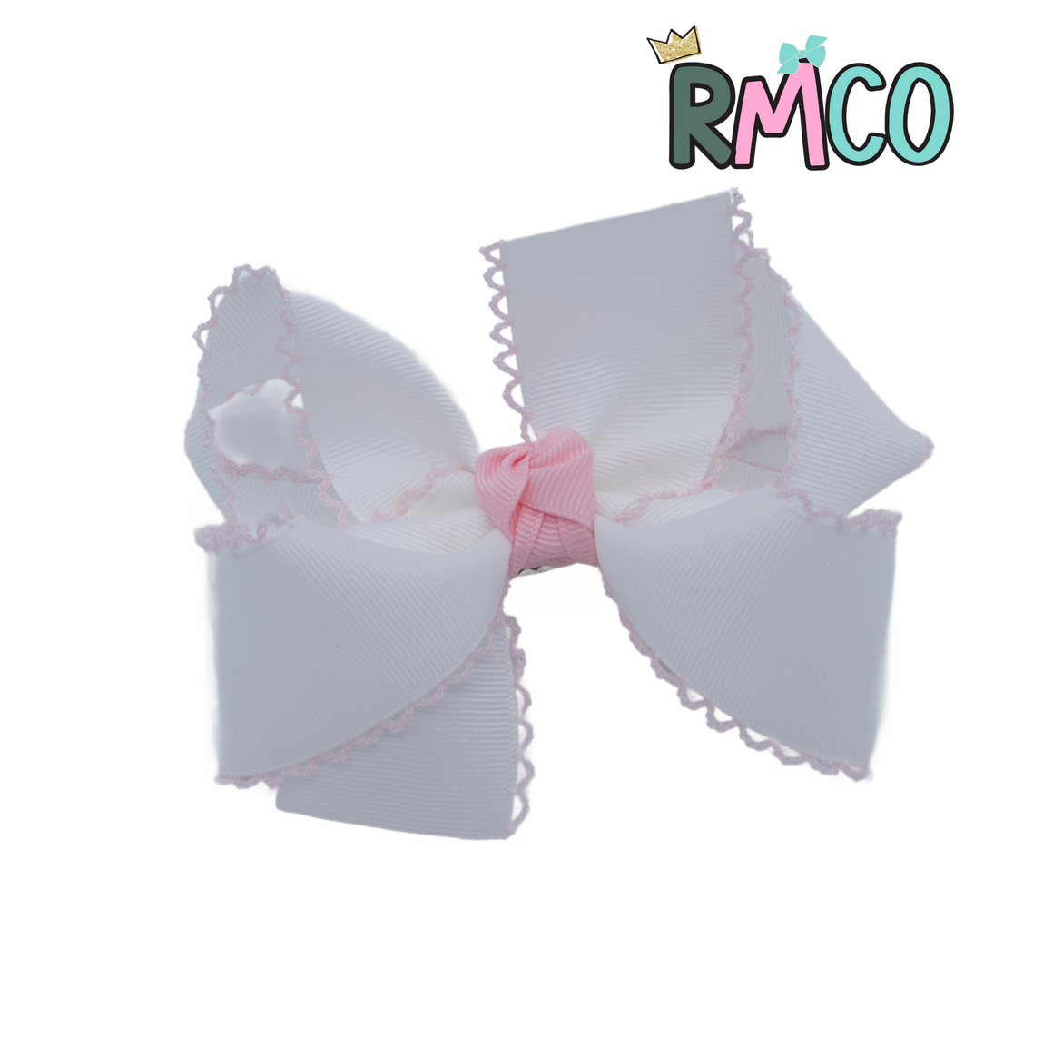 {White/Pink} Moonstitch Hair Bow